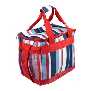 Bolsa Térmica em Poliéster 12 Latas Listrada Vermelha e Azul Bel