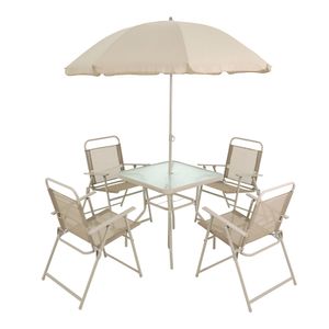 Conjunto para Jardim Miami com Mesa, Cadeiras e Guarda-Sol Bege Bel