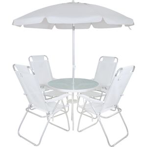 Conjunto Noronha em Aluminio 4 Cadeiras + Mesa + G-Sol Branco Bel