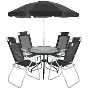 Conjunto Noronha 4 Cadeiras em Aluminio + Mesa + G-sol Preto Bel