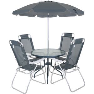 Conjunto Noronha 4 Cadeira em Aluminio + Mesa + G-sol Cinza Bel