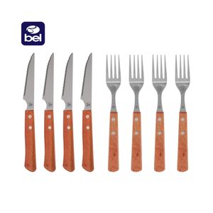 Jogo de Talheres em Inox co Cabo de Madeira Para Churrasco 8 Peças Bel