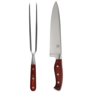 Conjunto de Faca 8" e Garfo em Aço Inoxidável e Cabo em Madeira Bel