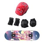 Skateboard Radical Iniciante + Kit Proteção Completo Estampas Sortidas Bel