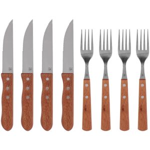 Jogo de Talheres Premium em Inox com Cabo de Madeira Para Churrasco 8 Peças Bel