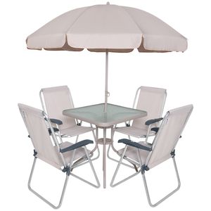 Conjunto Petrópolis 4 Cadeiras em Alumínio + Mesa Quadrada + Ombrellone Bege Bel