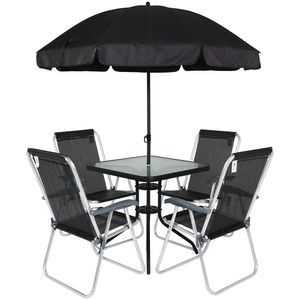 Conjunto Petrópolis  4 Cadeiras em Alumínio + Mesa Quadrada + Ombrellone Preto Bel