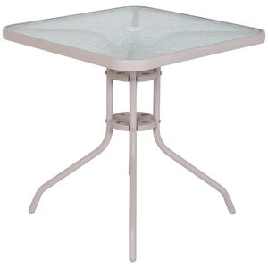 Mesa Quadrada 70 x 70 cm em Alumínio com Tampo de Vidro Bege Bel