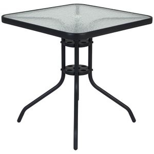 Mesa Quadrada 70 x 70 cm em Alumínio com Tampo de Vidro Preta Bel