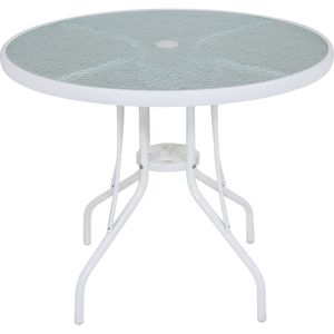 Mesa Redonda 90 x 90 cm em Aluminio com Tampo de Vidro Branca Bel