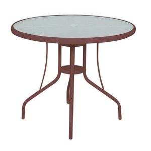 Mesa Redonda 90 x 90 cm em Alumínio com Tampo de Vidro Marrom Bel