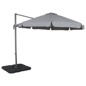 Ombrellone Suspenso Articulado Giratório Sicília 3 metros Cinza + Base em ABS 50 Litros Preta Bel