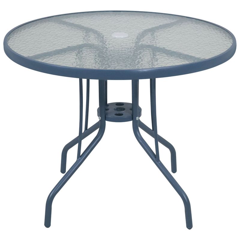 Mesa Redonda 90 X 90 Cm Em Alumínio com Tampo de Vidro Cinza Bel