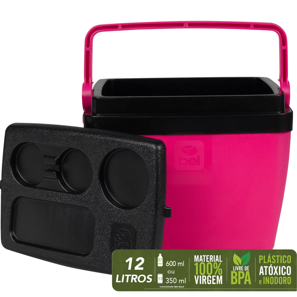 Caixa Térmica 12 Litros Rosa e Preto Bel