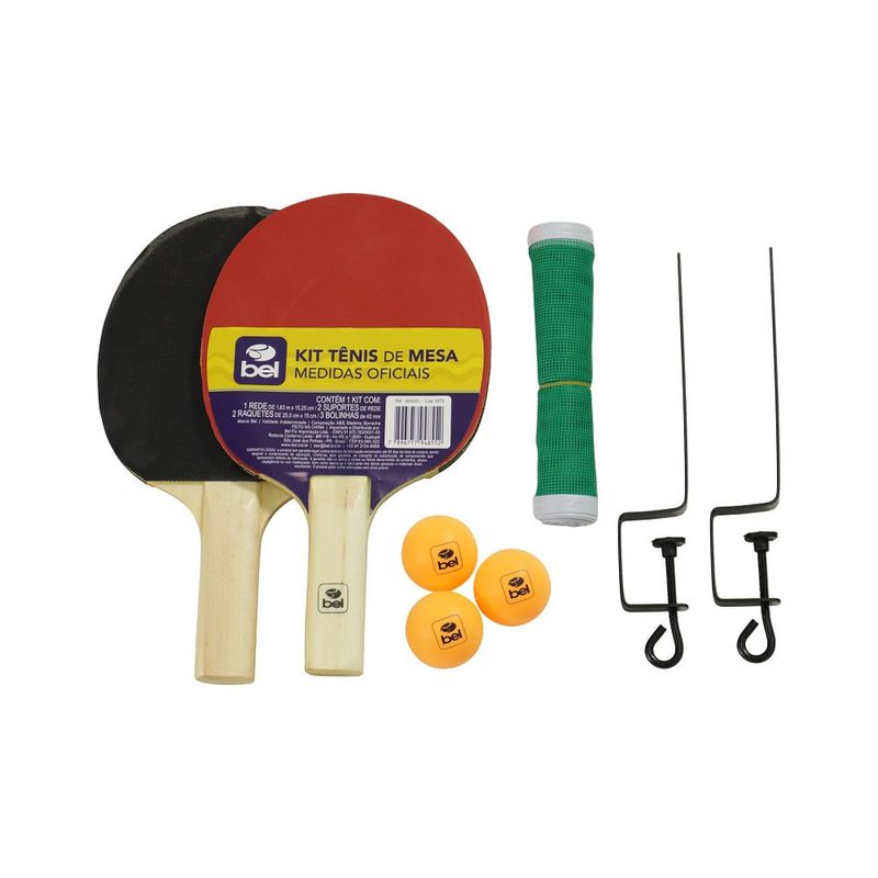 Kit  Tênis de Mesa 2 Raquetes + Suporte + Rede + 3 Bolinhas N°40 Bel