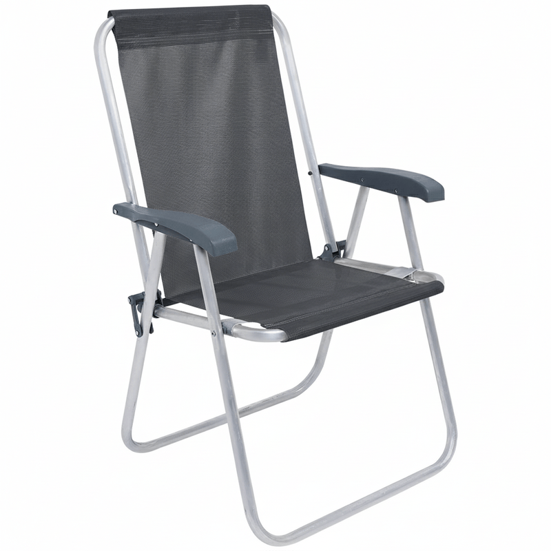 Cadeira de Praia Relax Comfort Alta Em Aluminio Cinza Bel